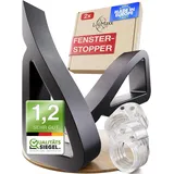 LouMaxx Fensterstopper - Fensterkeil - Fenster Stopper - Türstopper Kunststoff - der Allrounder im Bereich Tür und Fenster offen Halter - 2er Pack in Schwarz inkl. Türklinkenpuffer