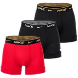 Nike Herren Boxer Shorts, 3er Pack - Trunks, Logobund, Cotton Stretch Schwarz/Rot S