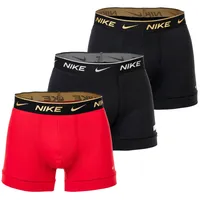 Nike Herren Boxer Shorts, 3er Pack - Trunks, Logobund, Cotton Stretch Schwarz/Rot S