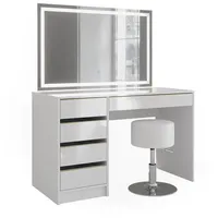 Vicco Schminktisch Sherry Weiß Hochglanz Gold 120 x 75 cm 5 Schubladen LED-Spiegel Hocker