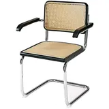 Freischwinger Stuhl Bistrostuhl Rattanstuhl mit Metallrahmen Divit FM10 Schwarz Beige