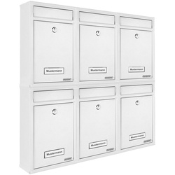 Deuba Briefkasten, 6x Weiß inkl. 2 Schlüssel Namensschild abschließbar Mailbox Briefkastenanlage Postkasten Stahl weiß