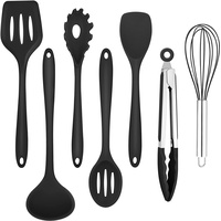 Homikit Küchenhelfer Set, 7 Stück Schwarz Silikon Küchenutensilien Kochbesteck set, Antihaft Hitzebeständiger Kochutensilien set mit Pfannenwender zum Kochen, Backen, Gesund/Spülmaschinenfest