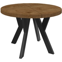 Runder Ausziehbarer Tisch für Esszimmer, PERO, Loft-Stil, Skandinavische, Durchmesser: 90 / 190 cm, Farbe: Eiche Lefkas / Schwarz