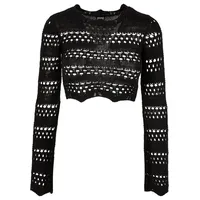 URBAN CLASSICS Ladies Cropped Crochet Knit Sweater in Schwarz, Größe 4XL