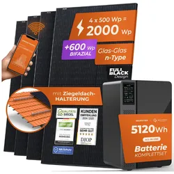 Solarway® All In One Balkonkraftwerk mit Speicher 2000W komplett Steckdose - 5,1 kWh Marstek Jupiter E Speicher - Solaranlage Komplettset - 500W bifaziale Solarmodule & Marstek Speicher