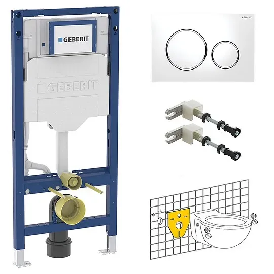 Geberit WC-Element Duofix SIGMA 112 cm + SIGMA20 Platte weiß + Wandhalter + Gratis Schallschutzset