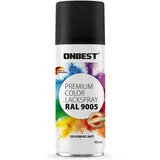 Onbest Premium Lackspray Sprühfarbe – wasserfest – Sprühlack Farbe zum Lackieren, Dekorieren & Reparieren von Oberflächen wie Metall, Holz, Kunststoff, Pappe, Stein (RAL 9005 Schwarz Matt)