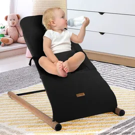 Childhome CWRSMB Babyschaukel Bezug waschbar Schaukelstuhl Säugling gepolsterter Gurt, Jersey schwarz Holz Stahl, max. 9kg Bxlxh 46x74x56 cm