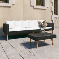 Ankonbej 2-tlg. Garten-Lounge-Set mit Kissen Poly Rattan Schwarz - Schwarz