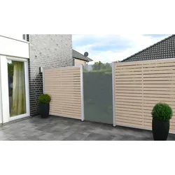Sichtschutzelement TETZNER & JENTZSCH "Hampton", beige (sandbeige, silber), H:180cm, BPC, Aluminium, Zaunelemente, langlebig, witterungsbeständig