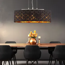 ETC Shop Deckenleuchte hängend schwarz gold Esszimmerlampe Hängelampe Esstisch, 3 Flammig orientalisch, Metall Textil, 3x LED 7W 806Lm 2700K, LxBxH 65x25x140 cm
