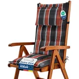 Beautissu Gartenstuhlauflagen Hochlehner Auflagen 120x50 cm – 7cm Polster Sitzauflagen Gartenmöbel Made in EU – UV-Lichtecht Sitzpolster Gartenstuhl Grau Orange Weiß Kariert – HighLux HL