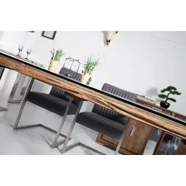 Riess-Ambiente Massiver Esstisch BARRACUDA Teak mit Stahl Kufenfüßen 240cm inkl. Glasplatte Esszimmertisch Konferenztisch