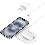 Belkin BoostCharge Pro kabellose 2-in-1-Ladestation mit Qi2, 15W, Schnellladegerät, Wireless Charger für iPhone 17, Air, 16, Pixelsnap, AirPods und MagSafe-fähigen Geräten – Weiß