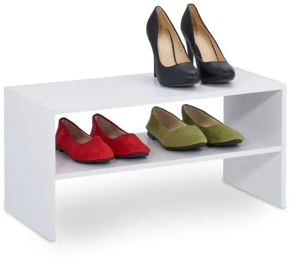 Relaxdays Weißes Schuhregal mit 2 Ablageflächen Weiß