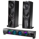 Audiocore AC955 2 in 1 2.0 PC-Lautsprecher mit Soundbar Funktion RGB-Hintergrundbeleuchtung Stereo-Lautsprecher 2x3W RMS AUX 3,5 mm USB-Stromversorgung