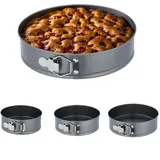 Relaxdays Springform 4er Set, rund, Ø 18, 20, 22, 24 cm, Edelstahl, antihaftbeschichtete Backform für Kuchen, anthrazit