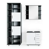 Vicco Badmöbel-Set Ilias Anthrazit/Weiß 3 Teile mit Unterschrank 60