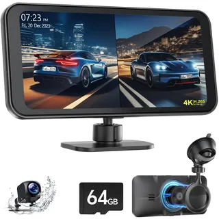 LAMTO 6,25 Zoll mit Magnetischer Halter, Kompatibel A-pple Carplay & Android Auto, 4K Frontkamera und 1080p-Rückfahrkamera, 64GB TF-Karte, Siri/G-oogle, Bluetooth, Mirror Link, GPS Navigation