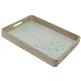 MARELIDA Dekotablett Serviertablett weiß Kerzentablett grüne Blüte