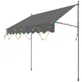 Clanmacy Klemmmarkise Klemmmarkise mit LED 250cm Balkonmarkise Markise Terrasse Balkon Grau grau 120 cm x 250 cm