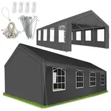 tectake Pavillon Festzelt 4 x 8 m wasserdicht mit UV-Schutz, abnehmbare Seitenteile, mit 4 Seitenteilen, (Partyzelt Wasserdicht Mammut, in Grau), Stahlgestell mit Spannseilen und Heringen für sicheren Stand grau 320,00 cm x 320,00 cm
