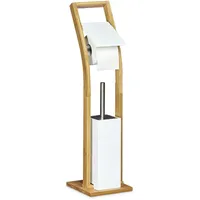 Relaxdays Stand WC Garnitur HBT:75x19x19cm, Toilettenbürstenhalter aus Bambus mit
