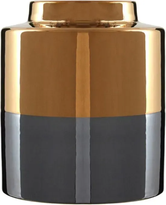 Premier Housewares Multifunktionale kleine zweifarbige Vase mit Metallic-Finish, elegantes Grau und Gold, rund, modernes Design, Keramik