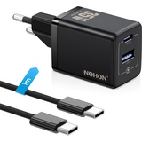 NOHON 35W USB C Ladegerät:GaN Netzteil USB C Lieferung mit 1m Typ-C Ladekabel, 2 Ports Schnellladegerät Mit USB-C und USB-A, Ladegerät für iPhone 15/15 Plus/15 Pro/15 Pro Max, Pixel, Samsung, iPad