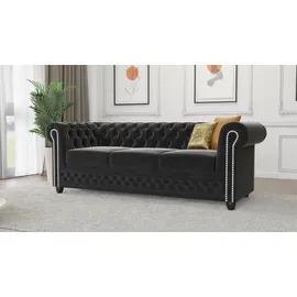 s-style möbel SITZGARNITUR 3+2+1 Chesterfield Nyx Schwarz Samt