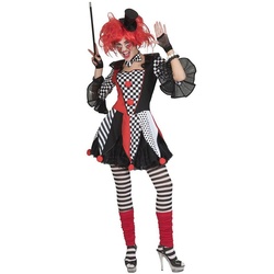 Karneval-Klamotten Clown-Kostüm Damen Harlekin Narren Kostüm Karneval, Damenkostüm Clownstunika Pierrot Narren Kleid Fasching rot|schwarz|weiß 40-42