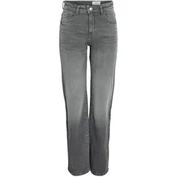 Straight-Jeans NOISY MAY "NMYOLANDA NW WIDE JEANS AZ371DG NOOS", Damen, Gr. 28, Länge 32, blau (dunkelgrau denim), Denim/Jeans, Obermaterial: 99% Baumwolle, 1% Elasthan, modisch, straight fit, Jeans