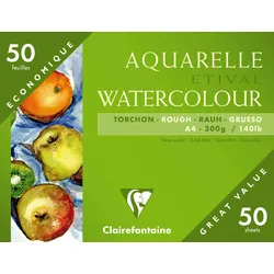 Clairefontaine Etival Aquarellpapier Torchon, 50 Bogen A4 , 300g, in Kartonetui - 96465C