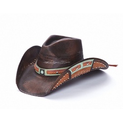 Westernlifestyle Cowboyhut Brauner Strohhut mit Lederhutband S