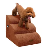 Deconovo Hundetreppe für Kleine Hunde 3 Stufen, Abnehmbare Katzentreppe Waschbare Hunderampe rutschfest, Haustiertreppe mit Gelenkproblemen, Tragbar Haustierrampe für Sofa Bett, 57x40x40 cm, Braun