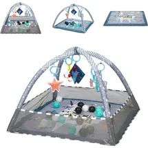 KIKKABOO Spielbogen, Krabbeldecke 2 in 1, Greiflinge, 18 Spielbälle, Bällebad