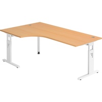 bümö höhenverstellbarer Eckschreibtisch O-Serie 200x120 cm in Buche, Gestell in weiß - Schreibtisch L Form, großer Tisch für's Büro, Compute...