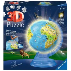 Ravensburger Puzzle - 3D Puzzles - Kinderglobus mit Licht in deutscher Sprache - 180 Teile