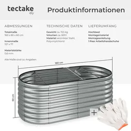 Tectake Flormma 160 x 80 x 60 cm Silber