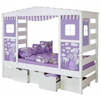 TICAA Hausbett mit Bettkasten "Horse Lila" Kiefer Weiß