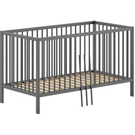 Vipack Babybett VIPACK "Dino 70/140 mit 3-fach verstellb. Lattenrost, inkl. 3 Schlupfsprossen", grau (anthrazit), B:144,4cm H:84,4cm T:75,5cm, Massivholz, Babybetten, Babybett, aus massiver Buche, umbaubar zum Juniorbett, wahlweise in 3 Farben
