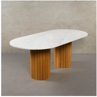 MAGNA Atelier Esstisch Montana mit Marmor Tischplatte, Esstisch, Eichenholz Gestell, Küchentisch, 200x100x76cm weiß