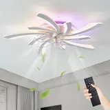 Depuley RGB Deckenventilator Mit Beleuchtung, Smart LED Deckenleuchte mit Ventilator, 78cm Deckenventilator mit Licht Fernbedienung, Dimmbar, 6-Gang,Für Schlafzimmer Wohnzimmer, 5 Licht,Weiß