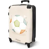 NoBoringSuitcases.com® Koffer Kinder Groß 67x43x25 cm Reisekoffer Kinderkoffer 4 Rollen Leicht Trolley Große M Hartschalenkoffer für Jugendliche Fußball - Pastell - Beige