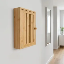 Relaxdays Schlüsselkasten, Bambus, 8 Haken, Design A, H x B x T: 27 x 19,5 x 6 cm, Flur, Wand, Schlüsselschrank, Natur