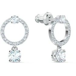 Paar Ohrstecker SWAROVSKI "Constella Pavé Attract Drop Circle, 5563278, 5723563, 5723565", silber (metallfarben, kristallweiß, kristallweiß), Ohrringe, Damen, Metall, mit Swarovski Kristall
