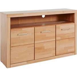 OTTO home Sideboard OTTO HOME "Ribe,130cm breit, Fronten Massivholz,7 Fächer", beige (kernbuche teilmassiv), B:130cm H:80cm T:35cm, Holz teilmassiv, Sideboards, Sideboard, Holz massiv, Holzwerkstoff, Metall Griffe,3 Türen