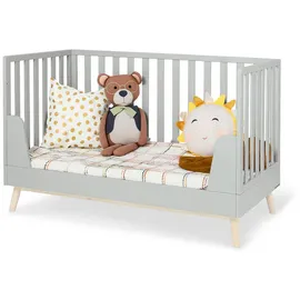 Pinolino Gitterbett Dusk, Hellgrau, Holz, Kiefer, 76x93x145 cm, Lattenrost inklusive, Schlupfsprossen, Babymöbel, Babybetten, Gitterbett