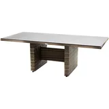 PLOß Rabida Dining Tisch, Champagner-meliert, Polyrattan, 220 x 100 cm, Glasplatte in Steinoptik